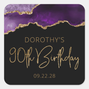 Sticker Carré Géode Agate Chic Purple Gold 90e fête d'anniversai