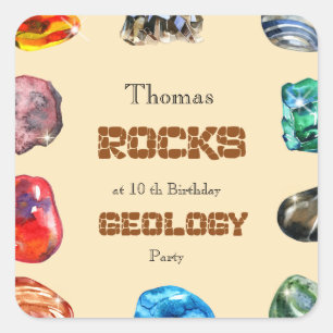 Sticker Carré Géologie fête d'anniversaire roche gemstone