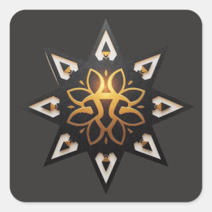Sticker Carré 🌟 Géométrie Sacrée Mandala - Étoile dorée intempo