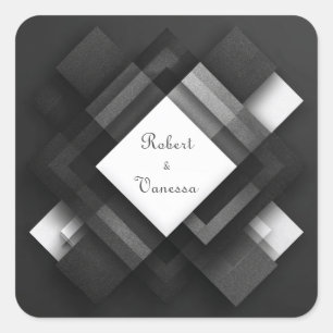 Sticker Carré Géométrique Diamant Monochrome Noir Blanc