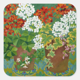 Sticker Carré Geraniums rouge et blanc en pots 2013
