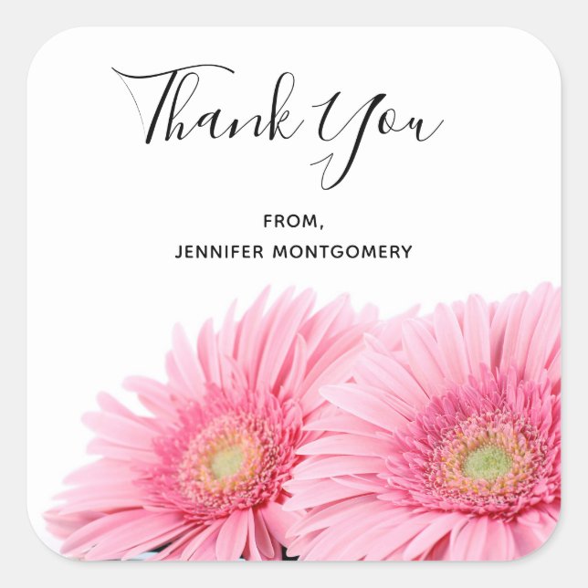 Sticker Carré Gerbera Rose Daisies Élégant Merci photo (Devant)