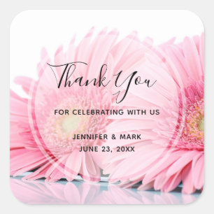 Sticker Carré Gerbera Rose Daisies Élégant Merci photo