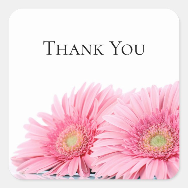 Sticker Carré Gerbera Rose Daisies Élégant Merci photo (Devant)