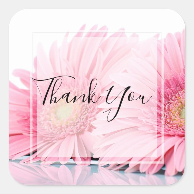 Sticker Carré Gerbera Rose Daisies Élégant Merci photo (Devant)
