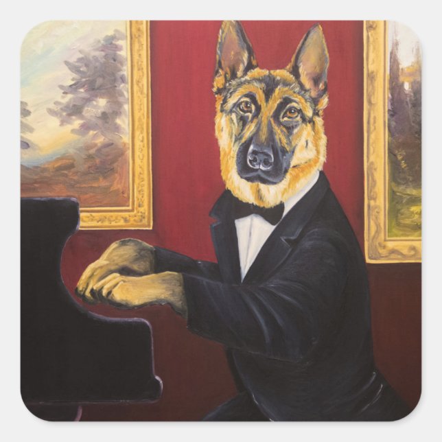 Sticker Carré German Shepherd | Piano Waltz (Devant)