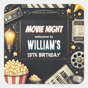 Sticker Carré Get boy Camping Popcorn Film Nuit 13e anniversaire