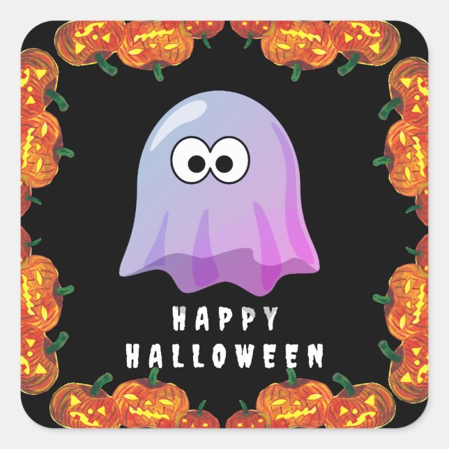 Sticker Carré Ghost Google Eyes rose mignon : Éffrayant & Whimsi (Devant)