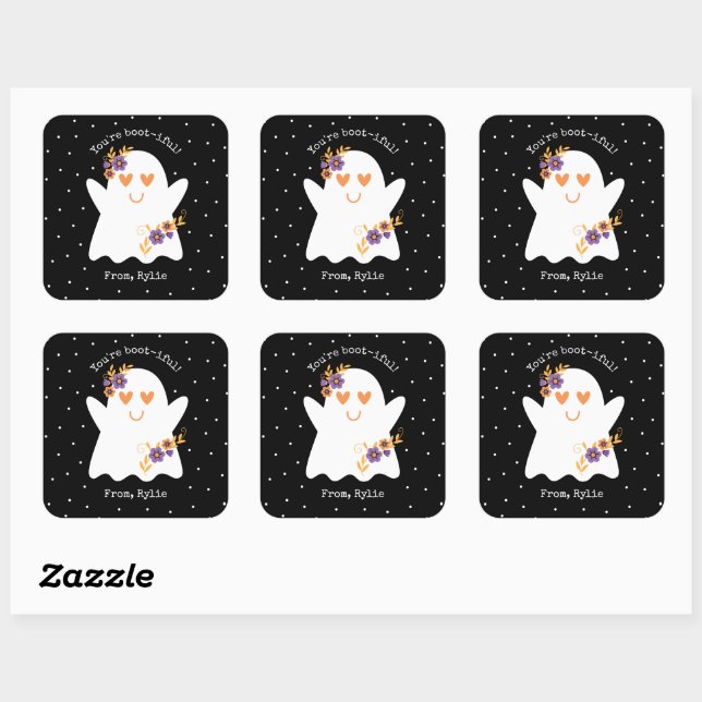 Sticker Carré Ghost pour enfants mignonne hallowee (Feuille)