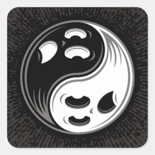 Sticker Carré Ghost Yin Yang Noir et blanc