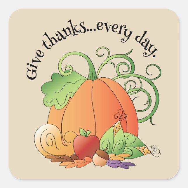 Sticker Carré Gine Merci citrouille quotidien Thanksgiving autoc (Devant)