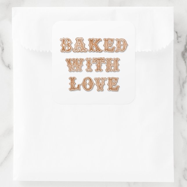 Sticker Carré Gingerbread Cookie | Cuit avec amour Favoriser (Sac)