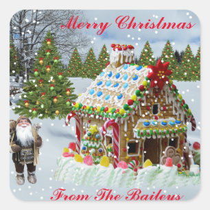 STICKER CARRÉ GINGERBREAD HOUSE ET ST NICK PERSONNALISÉ