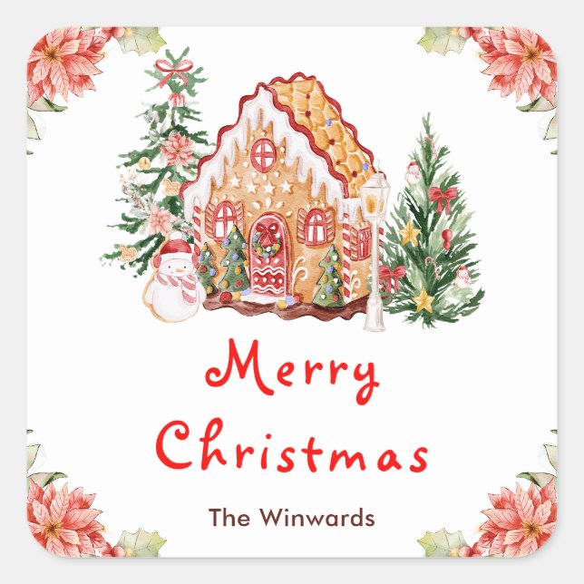 Sticker Carré Gingerbread House Red Merry Christmas (Devant)