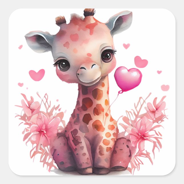Sticker Carré Girafe à coeur mignon pour la Saint-Valentin (Devant)