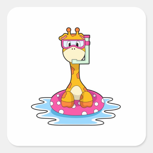 Sticker Carré Girafe à la natation avec tuba (Devant)