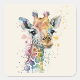 Sticker Carré Girafe à l'aquarelle en ivoire intemporel motif