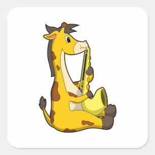 Sticker Carré Girafe at Music with Saxophone.PNG