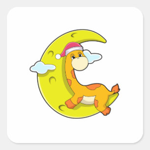 Sticker Carré Girafe au coucher de la lune