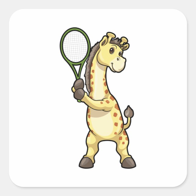 Sticker Carré Girafe au Tennis avec raquette de tennis (Devant)