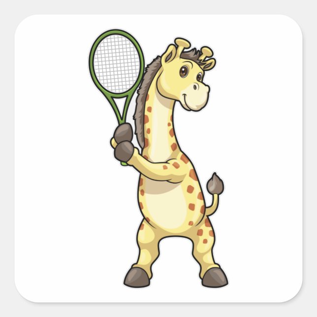 Sticker Carré Girafe au Tennis avec raquette de tennis (Devant)