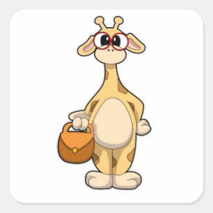 Sticker Carré Girafe avec lunettes et sac