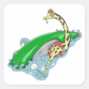 Sticker Carré Girafe en kayak d'eau blanche