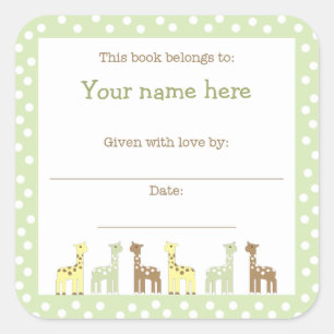 Sticker Carré Giraffe Amis Baby shower Livre Plaque Neutral Gen