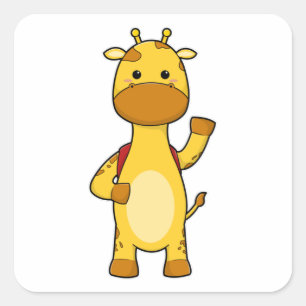 Sticker Carré Giraffe avec sac à dos