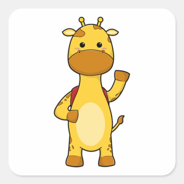 Sticker Carré Giraffe avec sac à dos (Devant)