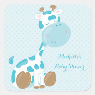 Sticker Carré Giraffe Bébé Bleu et Pois