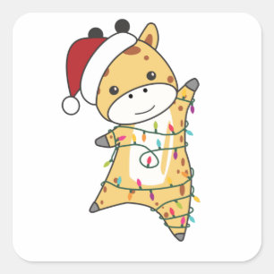 Sticker Carré Giraffe Christmas Giraffes Winter Animals