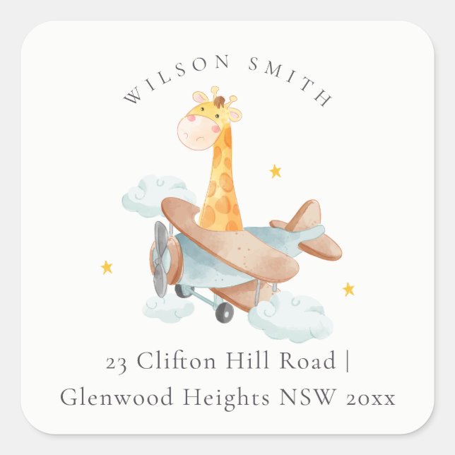 Sticker Carré Giraffe Cloud Stars Sky Adresse (Devant)