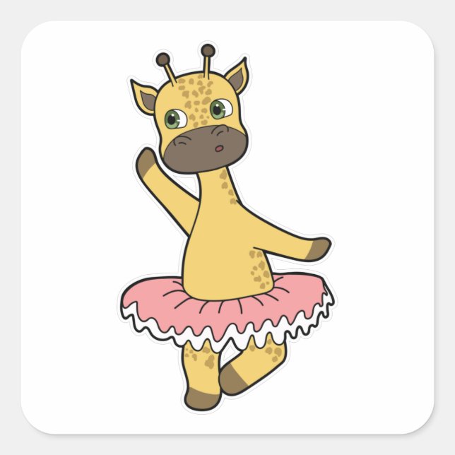 Sticker Carré Giraffe en Ballerina au Ballet avec jupe (Devant)