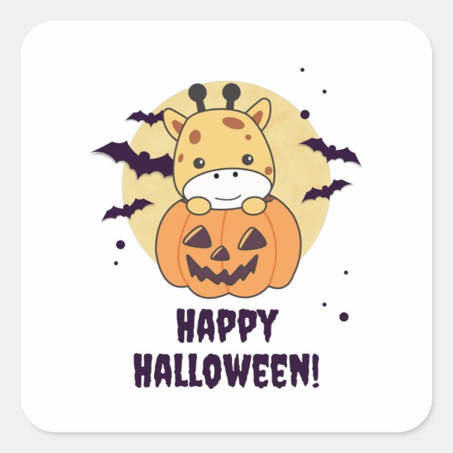 Sticker Carré Giraffe En Giraffes Cute Citrouille Joyeux Hallowe (Devant)
