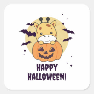 Sticker Carré Giraffe En Giraffes Cute Citrouille Joyeux Hallowe