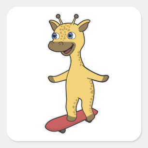 Sticker Carré Giraffe en patinage avec skateboard