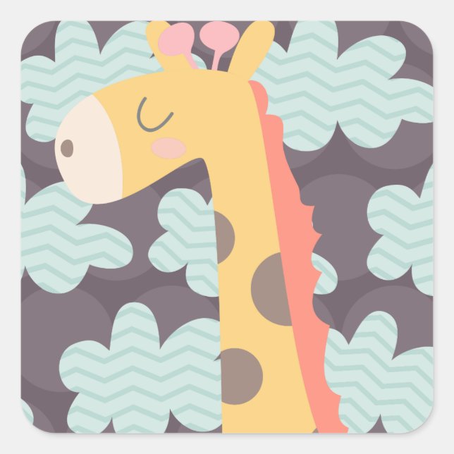 Sticker Carré Giraffe et nuages (Devant)