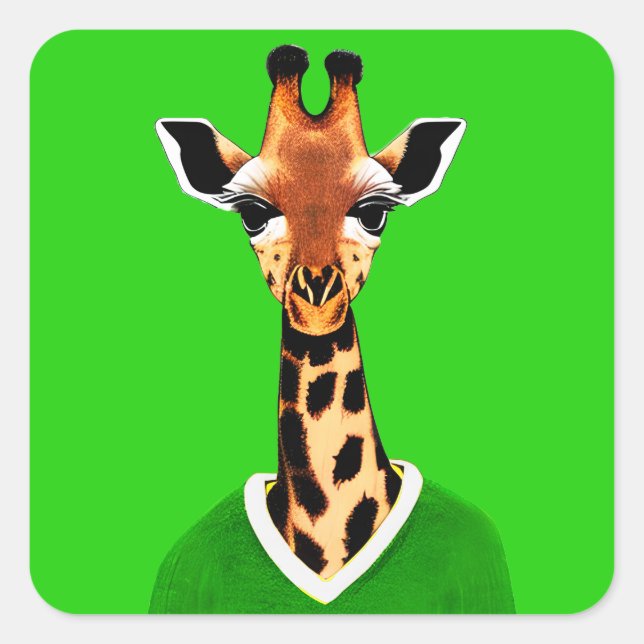 Sticker Carré Giraffe mignonne portant un pull vert (Devant)