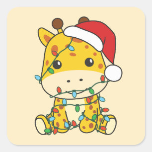 Sticker Carré Giraffe Noël Animaux d'hiver Giraffes