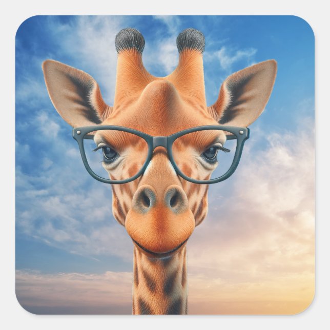 Sticker Carré Giraffe portant des lunettes (Devant)