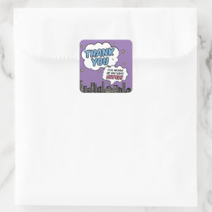 Sticker Carré Girl Comic Book Superhero Anniversaire Merci