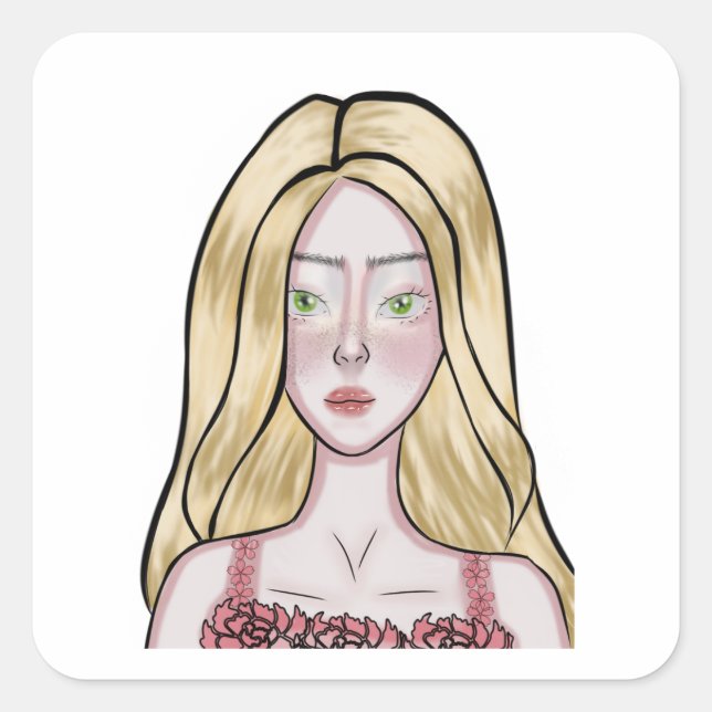 Sticker Carré Girl Drawing (Devant)