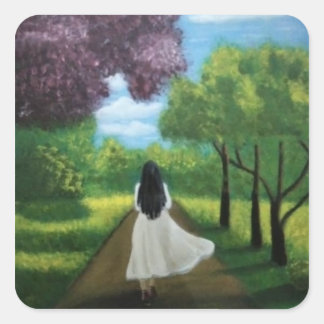 Sticker Carré Girl in White Dress