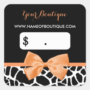 Sticker Carré Girl Orange Bow Giraffe Imprimer Boutique Prix Tag