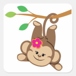 Sticker Carré Girl Swinging Monkey