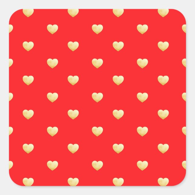 Sticker Carré Girly Hearts Gold Faux Foil Motif rouge (Devant)