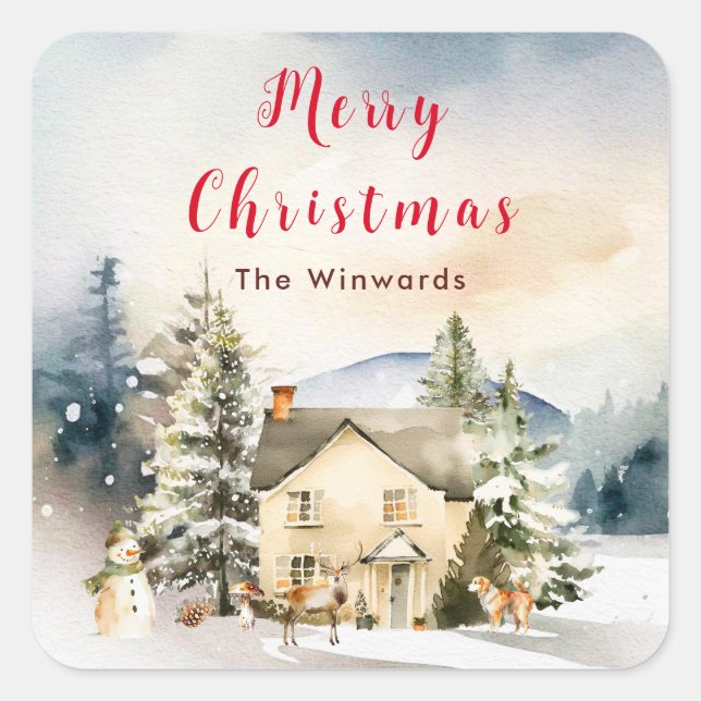 Sticker Carré Gîte de vacances d'hiver Joyeux Noël (Devant)