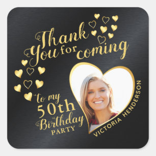 Sticker Carré Glam Black and Gold 50th Birthday Merci Favor