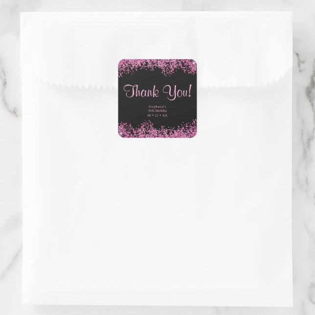 Sticker Carré Glam Black Pink Foil Balloon 30e anniversaire Merc (Sac)